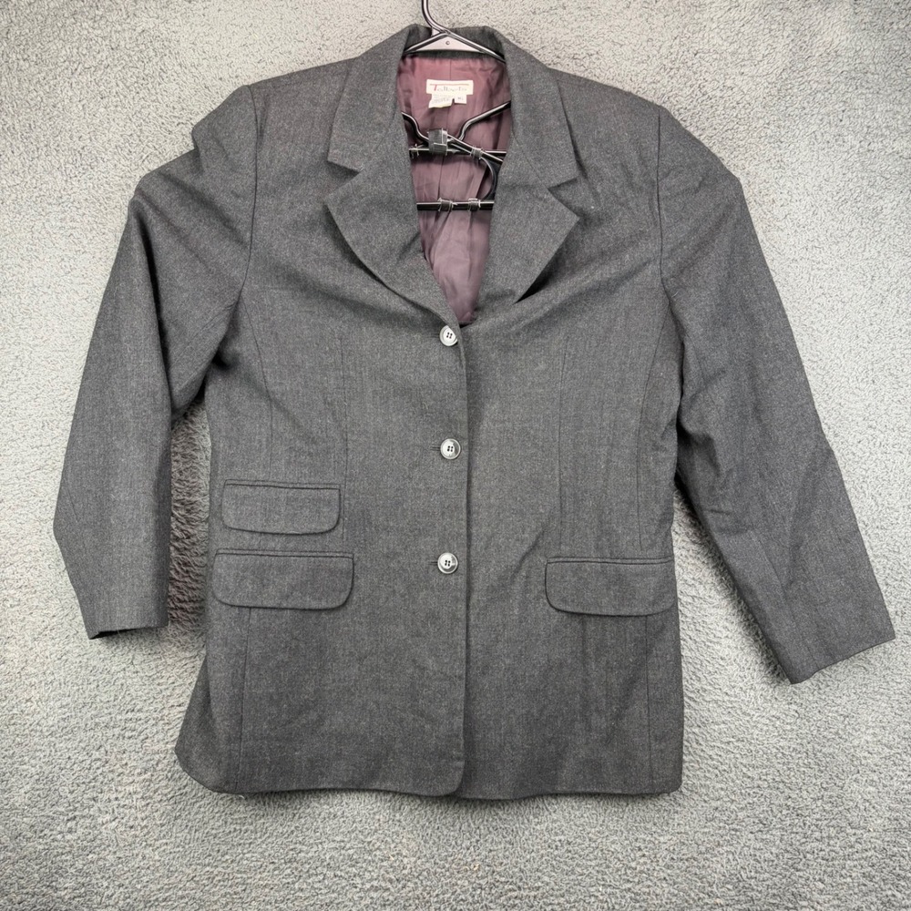 Talbots Womens‎ Blazer 16 Grey Wool Classic Single Breasted Career Business